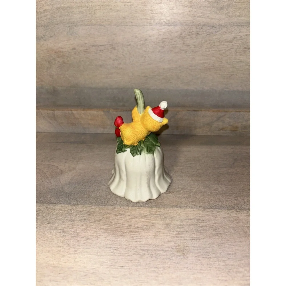 Vintage 1980's Christmas Dinnerbell Ceramic With Cat Kitty With Santa Hat 4 Inch